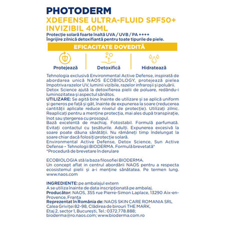 Fluid invizibil cu protectie solara SPF 50+ Photoderm Xdefense, 40 ml, Bioderma 738884