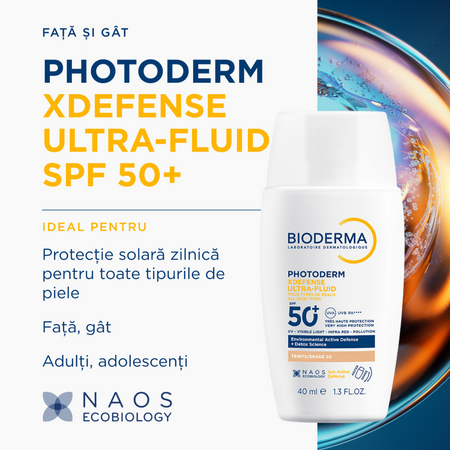 Fluid nuantator cu protectie solara fototip 2 SPF 50+, Shade 02, Photoderm Xdefense, 40 ml, Bioderma 738814
