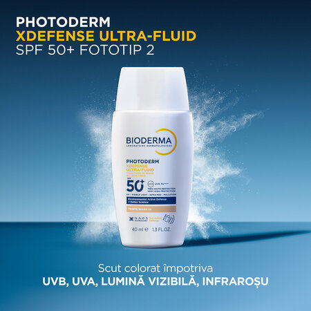 Fluid nuantator cu protectie solara fototip 2 SPF 50+, Shade 02, Photoderm Xdefense, 40 ml, Bioderma 738820