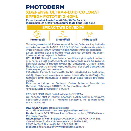 Fluid nuantator cu protectie solara fototip 2 SPF 50+, Shade 02, Photoderm Xdefense, 40 ml, Bioderma 738832