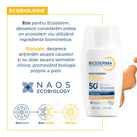 Fluid nuantator cu protectie solara fototip 3 SPF 50+, Shade 03 Photoderm Xdefense, 40 ml, Bioderma 738850