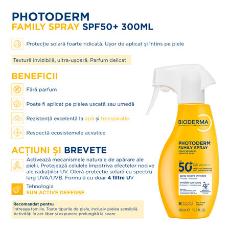 Spray cu protectie solara SPF 50+ Photoderm Family, 300 ml, Bioderma 736519