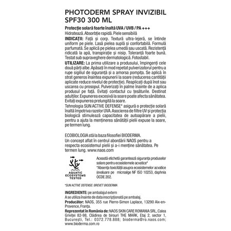 Spray invizibil pentru protectie solara SPF30 Photoderm, 300 ml, Bioderma 738780