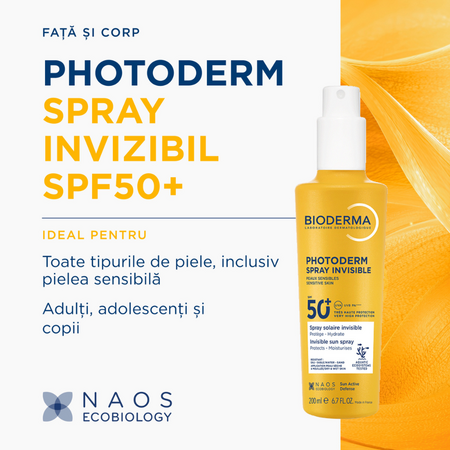 Spray invizibil pentru protectie solara SPF50+ Photoderm, 200 ml, Bioderma 737239