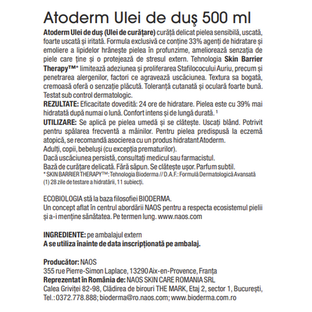 Ulei de dus Atoderm, 500 ml, Bioderma 643965