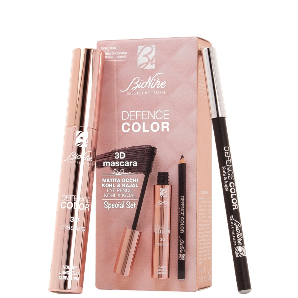 Set Mascara cu efect 3D Nr. 01 Noir 11 ml + Creion pentru contur ochi Nr. 101 Vrai Noire 5.5 g Defence Color, Bionike