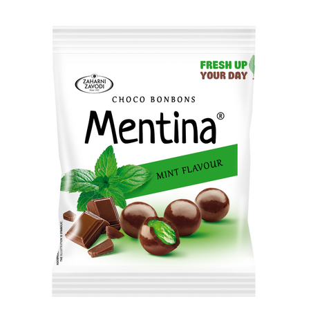 Jeleuri cu aroma de menta invelite in ciocolata neagra Choco Bonbons Mentina, 80 g, Zaharni Zavodi