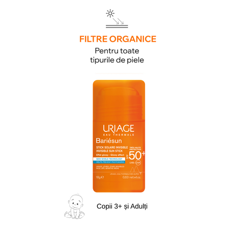 Stick invizibil pentru protectie solara cu SPF 50+ Bariesun, 18 g, Uriage 732147