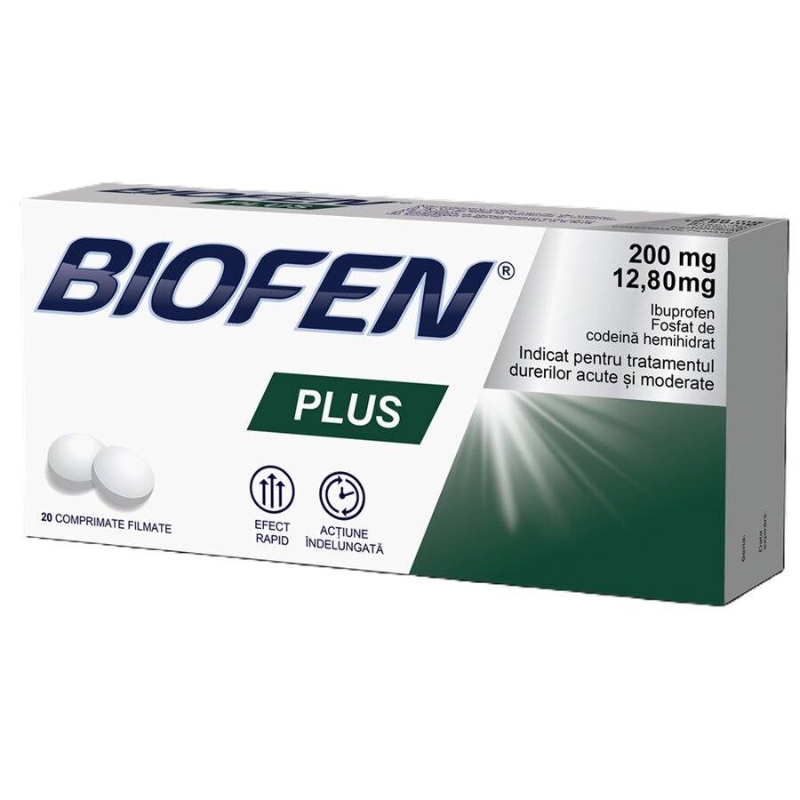 Biofen Plus, 200 mg+12,80 mg, 20 comprimate, Biofarm : Farmacia Tei online