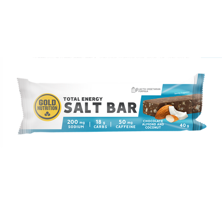 Baton energizant sarat cu ciocolata, migdale si cocos Total Energy Salt Bar, 40 g, Gold Nutrition