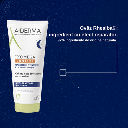 Crema de noapte reparatoare pentru piele uscata Exomega Control, 200 ml, A-derma 645261