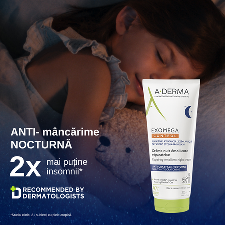 Crema de noapte reparatoare pentru piele uscata Exomega Control, 200 ml, A-derma 645262