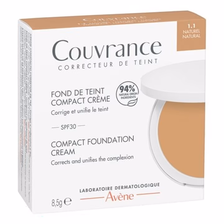 Fond de ten compact cu SPF 30 pentru ten normal si mixt nuanta 1.1 Natural Couvrance, 8.5 g, Avene