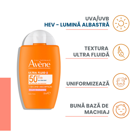Ultra-Fluid cu protectie solara SPF 50+ Radiance, 50 ml, Avene 645640