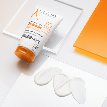 Crema emolienta cu protectie solara SPF50+ pentru pielea sensibila Exomega Control, 150 ml, A-derma 646002