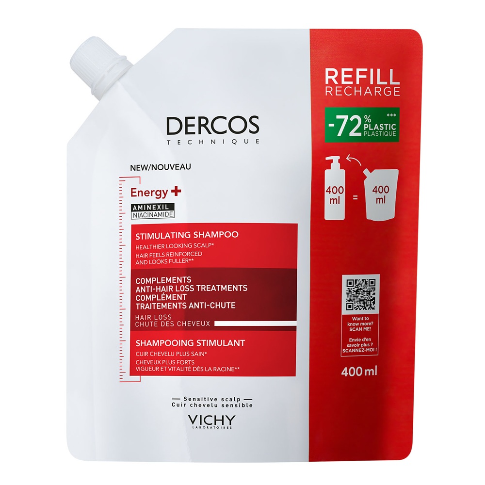 Rezerva eco sampon cu actiune energizanta Dercos Energy+, 400 ml, Vichy