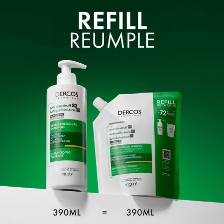 Rezerva eco sampon anti-matreata pentru par uscat Dercos, 390 ml, Vichy 662437
