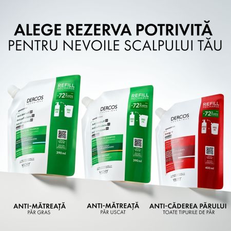 Rezerva eco sampon anti-matreata pentru par uscat Dercos, 390 ml, Vichy 662434
