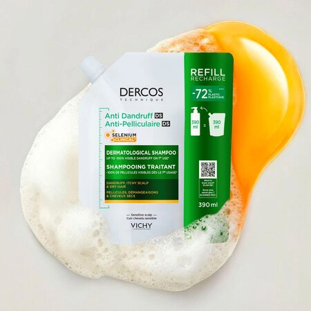 Rezerva sampon antimatreata pentru par uscat si scalp cu senzatie de mancarime Dercos, 390 ml, Vichy 748000