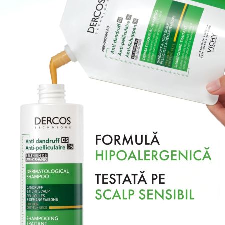Rezerva eco sampon anti-matreata pentru par uscat Dercos, 390 ml, Vichy 662436
