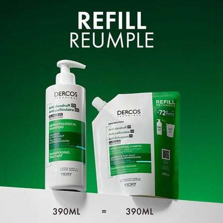 Rezerva eco sampon anti-matreata pentru par normal-gras Dercos, 390 ml, Vichy 662446