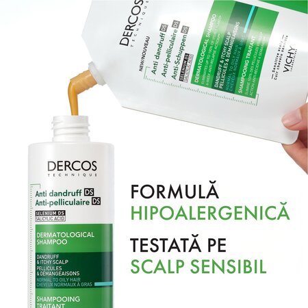 Rezerva eco sampon anti-matreata pentru par normal-gras Dercos, 390 ml, Vichy 662443