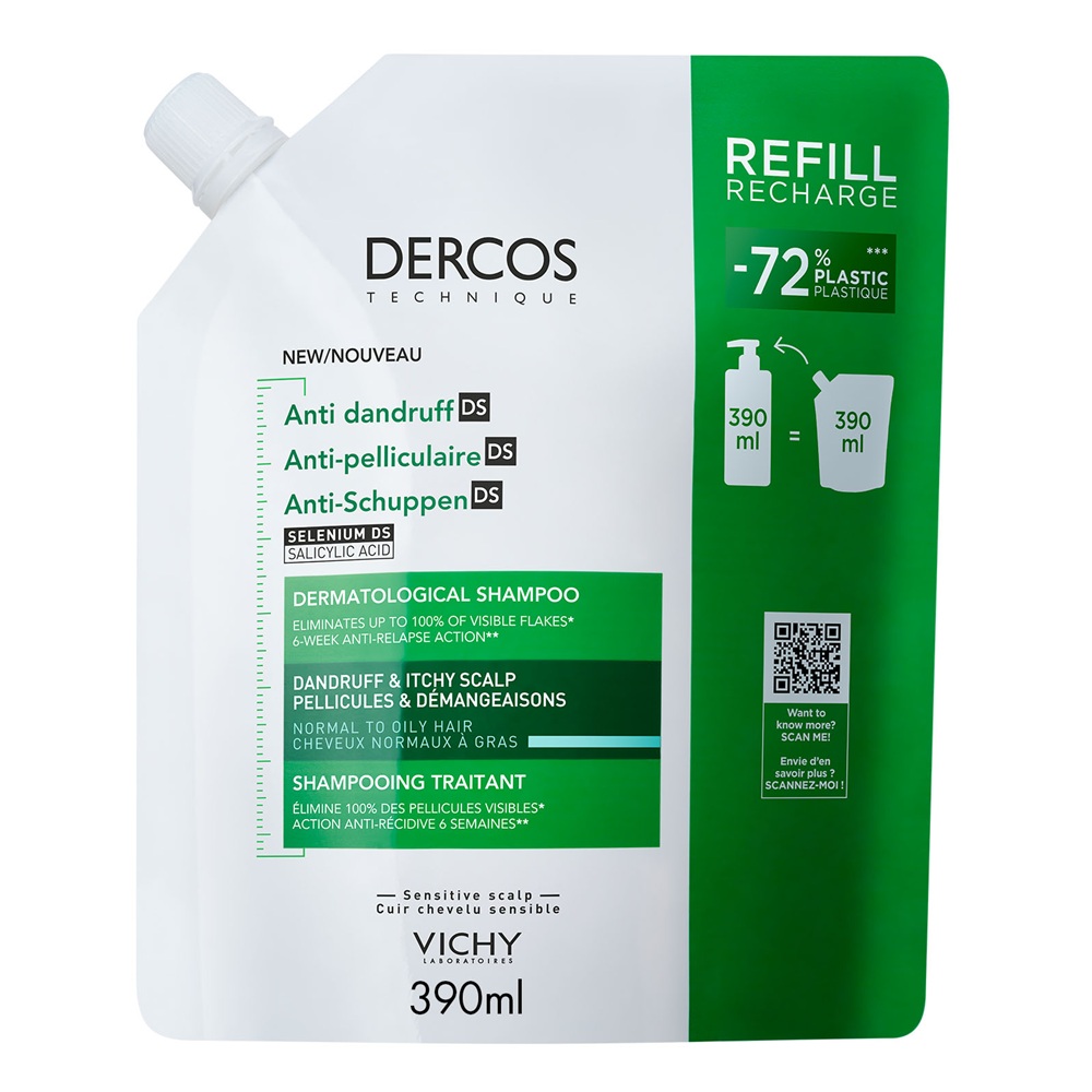 Rezerva eco sampon anti-matreata pentru par normal-gras Dercos, 390 ml, Vichy