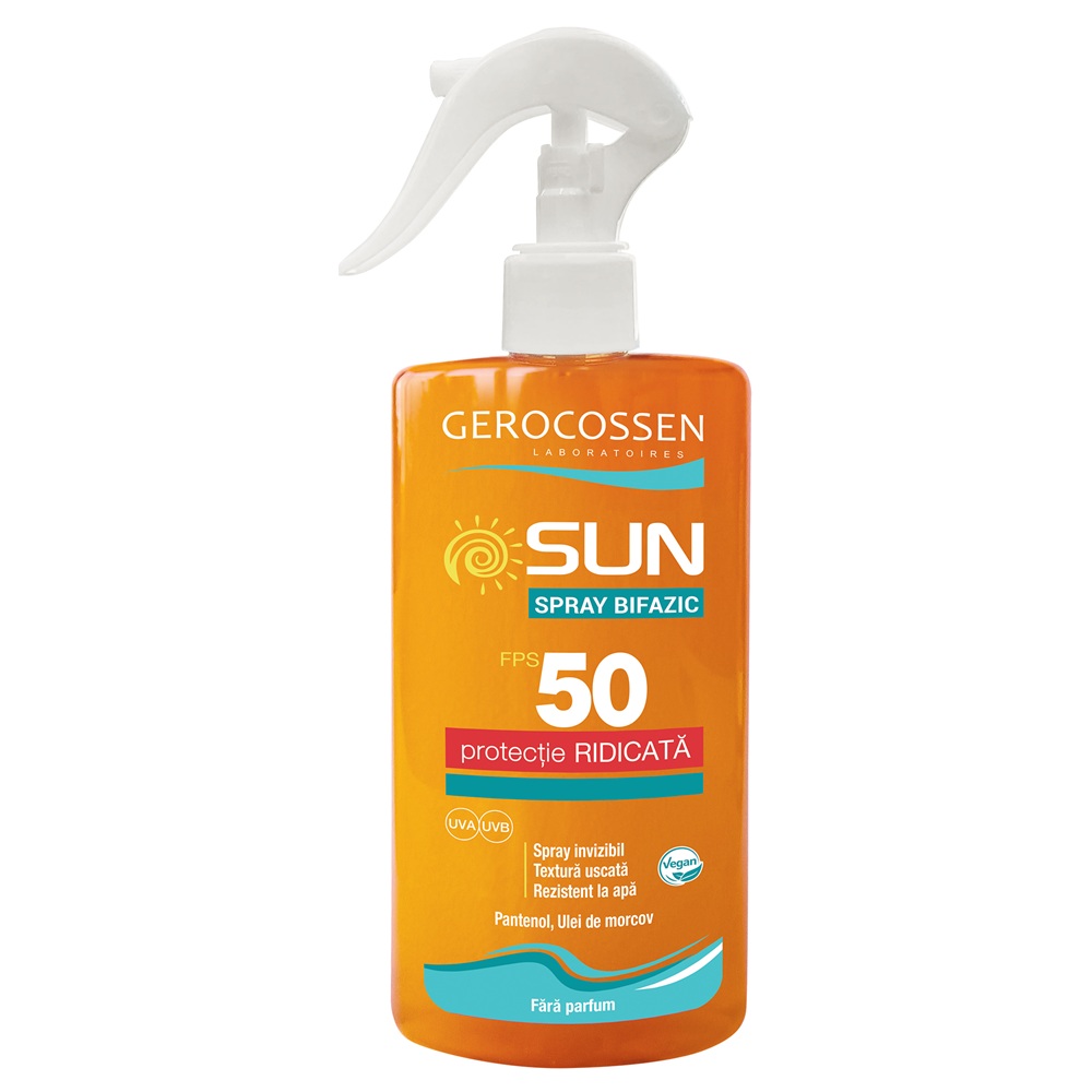 Spray invizibil bifazic cu protectie solara FPS 50+ Sun, 300 ml, Gerocossen