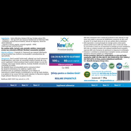 Calciu Alfa Keto-Glutarat, 500 mg, 60 capsule vegetale, Newlife+ 700137