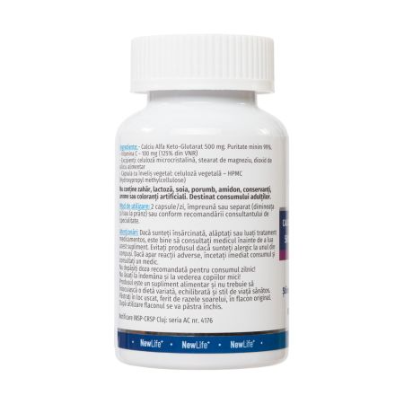 Calciu Alfa Keto-Glutarat, 500 mg, 60 capsule vegetale, Newlife+ 700135