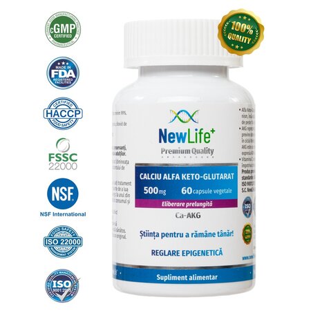 Calciu Alfa Keto-Glutarat, 500 mg, 60 capsule vegetale, Newlife+ 700136
