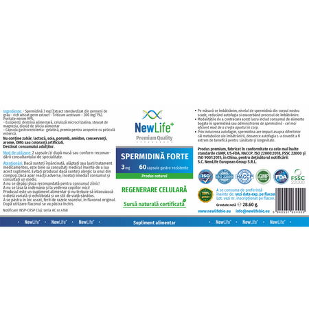 Spermidina Forte, 3 mg, 60 capsule gastro-rezistente, Newlife+ 700390