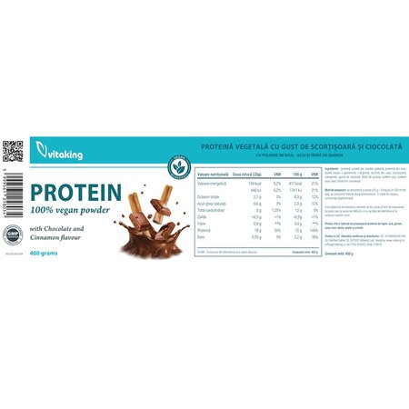 Proteina ​​vegetala cu aroma de scortisoara si ciocolata, 400 g, Vitaking 713991