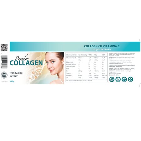 Pudra de colagen cu vitamina C si aroma de lamaie, 330 g, Vitaking 706051