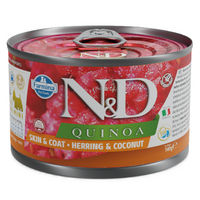 Hrana umeda cu hering, quinoa si nuca de cocos pentru caini N&D Quinoa Skin & Coat, 140 g, Farmina