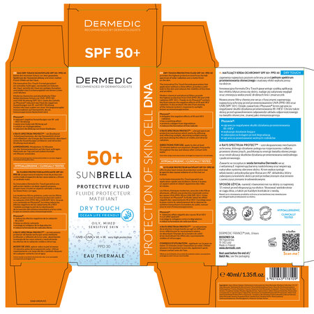 Protectie solara SPF 50+ pentru fata matifianta Sunbrella, 40 ml, Dermedic 707817
