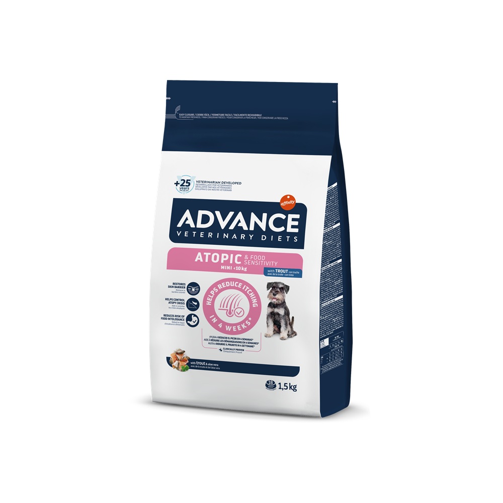 Hrana uscata pentru caini cu pastrav si cartof Atopic Derma Care mini, 1.5 kg, Advance Veterinary Diets
