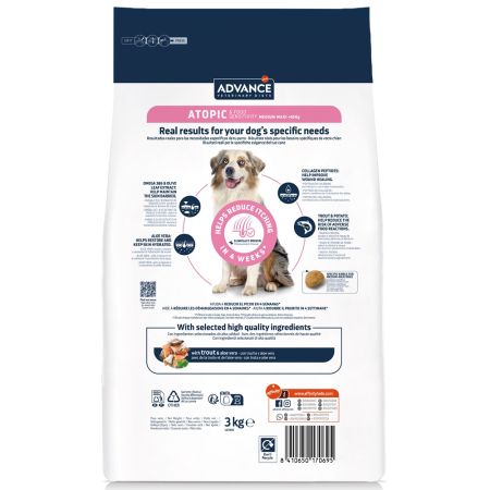 Hrana uscata pentru caini cu pastrav si aloe vera Atopic Derma Care, 3 kg, Advance Veterinary Diets 657288