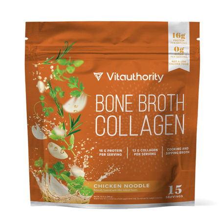Colagen pentru oase si articulatii, cu aroma naturala de supa de pui Bone Broth Collagen Vitauthority, 310 g, GNC