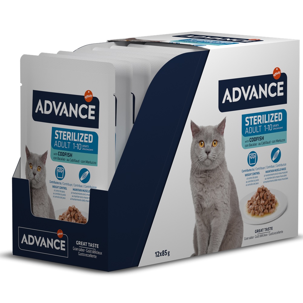 Hrana umeda cu cod pentru pisici adulte sterilizate, 4x85 g, Advance Veterinary Diets