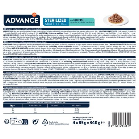Hrana umeda cu cod pentru pisici adulte sterilizate, 4x85 g, Advance Veterinary Diets 658612