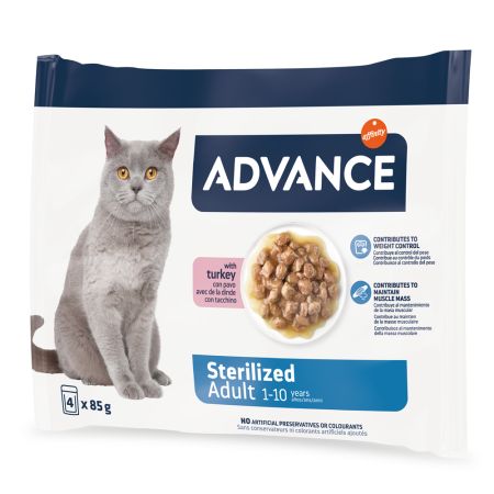 Hrana umeda cu curcan pentru pisici adulte sterilizate, 4x85 g, Advance Veterinary Diets 658610