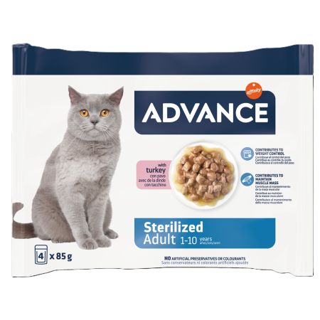 Hrana umeda cu curcan pentru pisici adulte sterilizate, 4x85 g, Advance Veterinary Diets 658609
