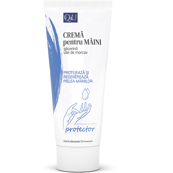 Crema pentru maini cu glicerina si ulei de morcov Q4U, 100 ml, Tis Farmaceutic