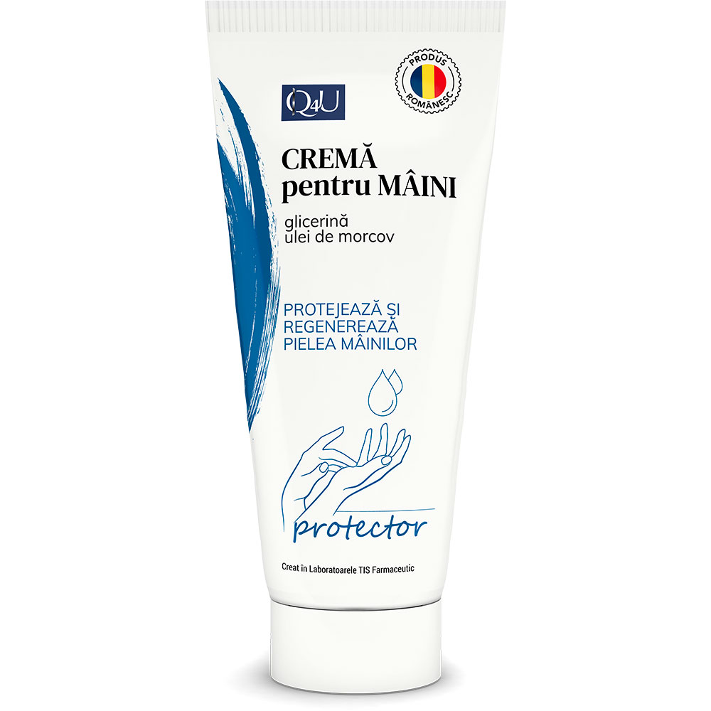 Crema pentru maini cu glicerina si ulei de morcov Q4U, 100 ml, Tis Farmaceutic