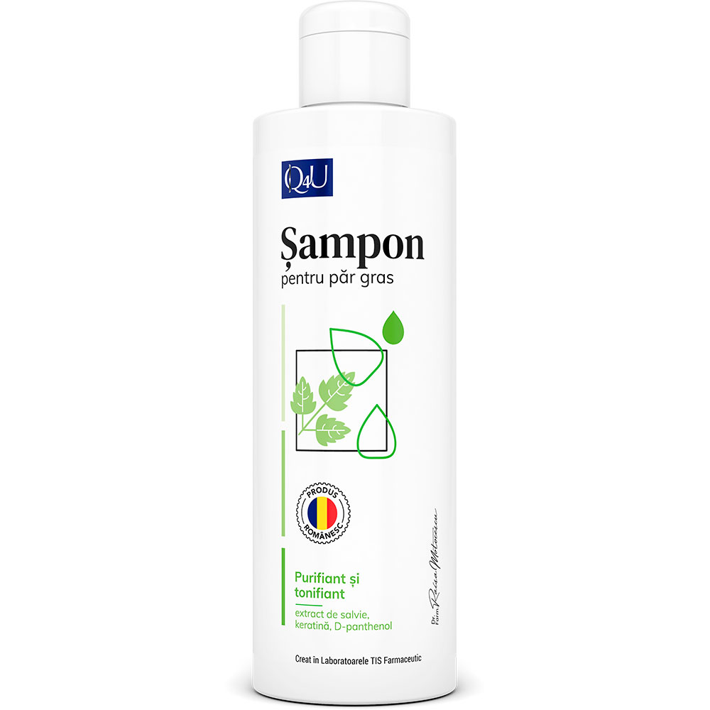 Sampon pentru par gras cu urzica Q4U, 250 ml, Tis Farmaceutic