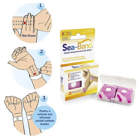 Set 2 bratari roz pentru contra starii de greata si a raului de masina, Sea Band 648622