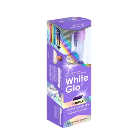 Pasta de dinti Purple Color Corector + Periuta de dinti Pro-Soft, White Glo 649162