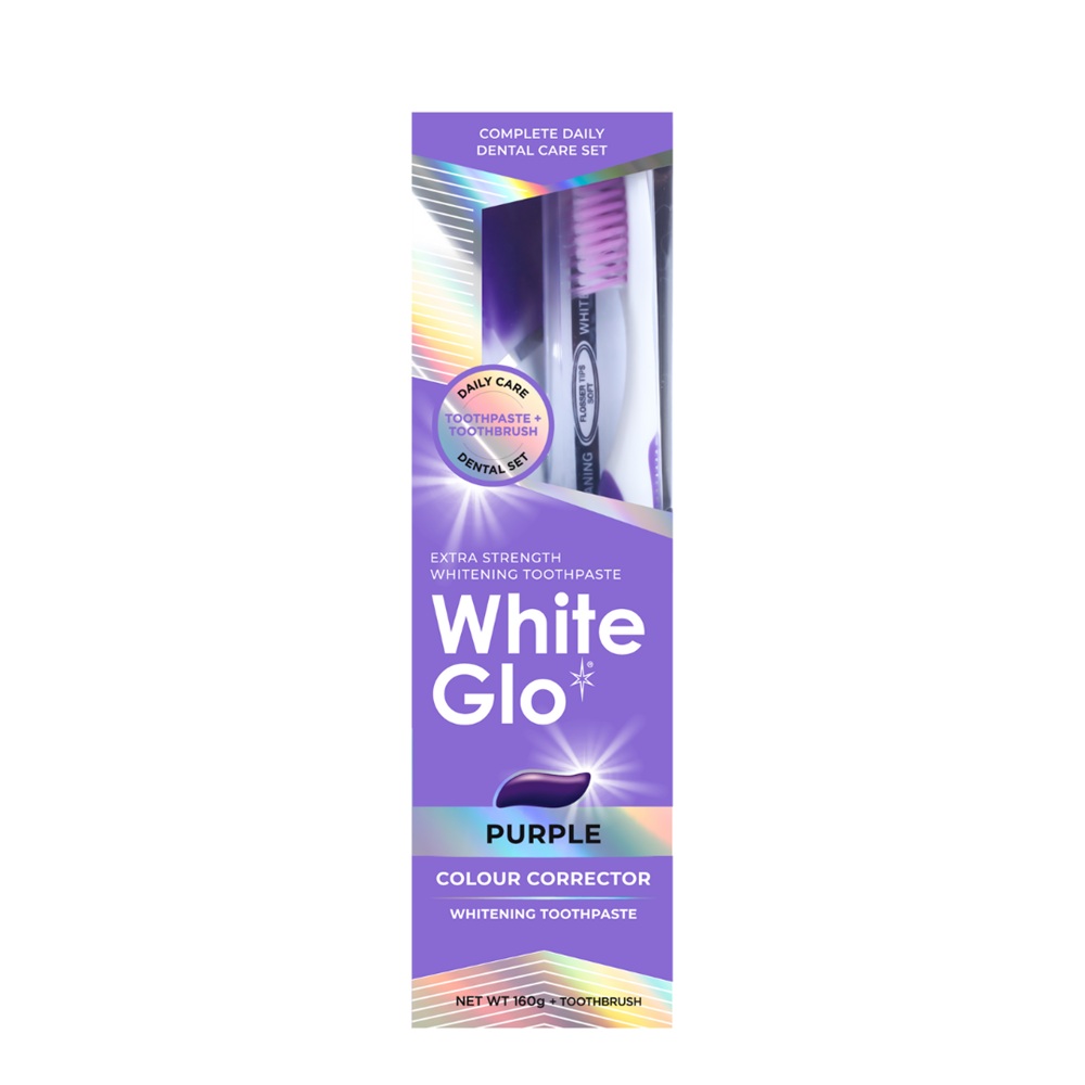 Pasta de dinti Purple Color Corector + Periuta de dinti Pro-Soft, White Glo