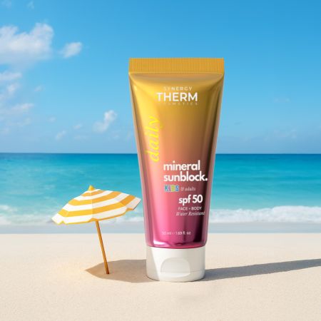 Crema minerala SPF50 pentru copii si adulti Mineral Sunblock, 50 ml, Synergy Therm 649365